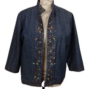 Coldwater Creek | Embellished Denim Embroidered Beaded Jacket | Size PM